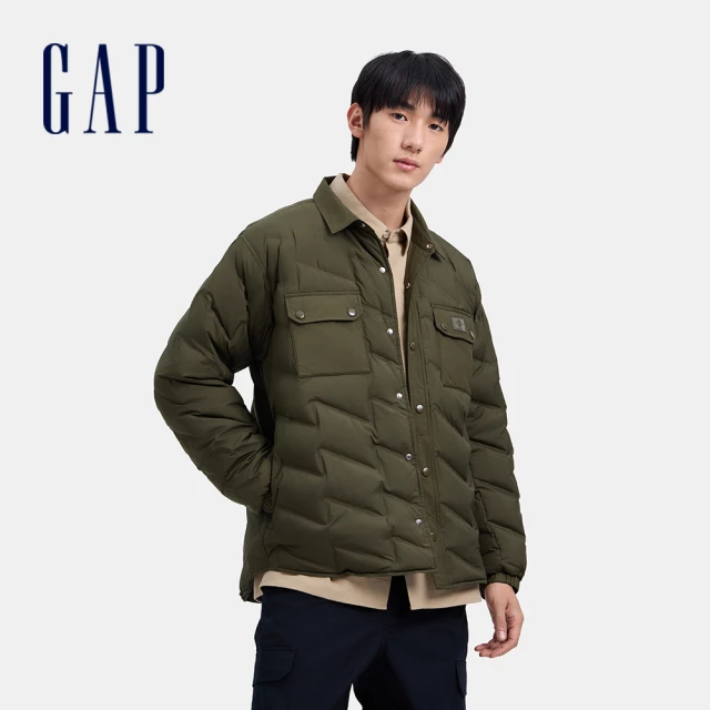 GAP 男裝 翻領羽絨外套-軍綠色(637324)