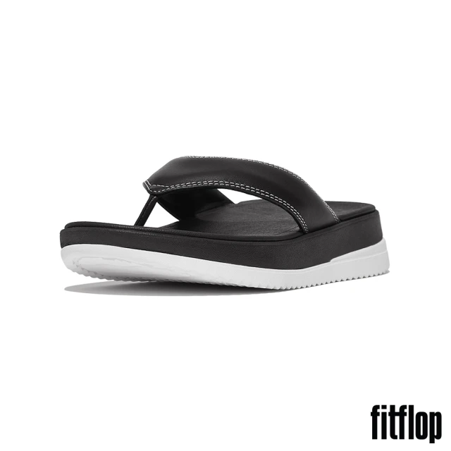 FitFlop SURFF撞色縫線皮革夾腳涼鞋-女(黑色)