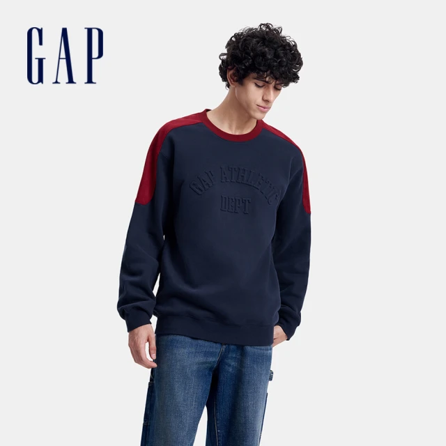 GAP 男裝 Logo刷毛圓領大學T 碳素軟磨系列-海軍藍(638365)