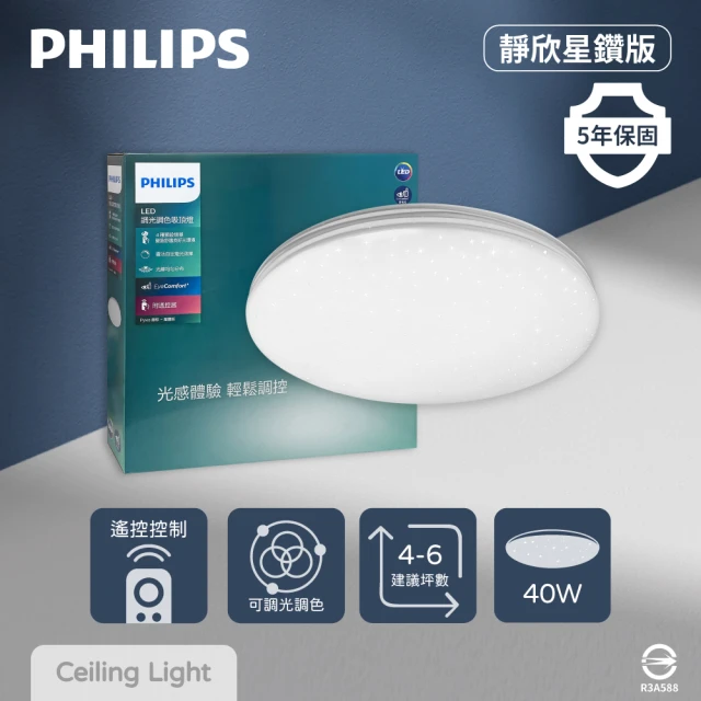 Philips 飛利浦 LED Pyxis 靜欣 40W 全電壓 舒適光 調光調色 星鑽 遙控吸頂燈