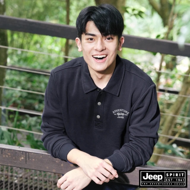 JEEPJEEP 男裝 品牌LOGO刺繡長袖POLO衫(深藍色)