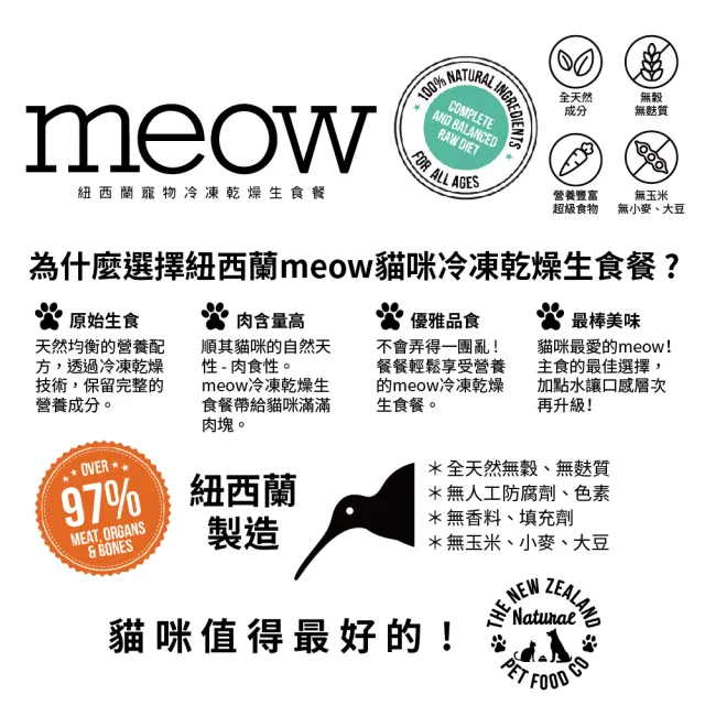 【NZ Natural鮮開凍】meow貓咪冷凍乾燥生食餐 280g