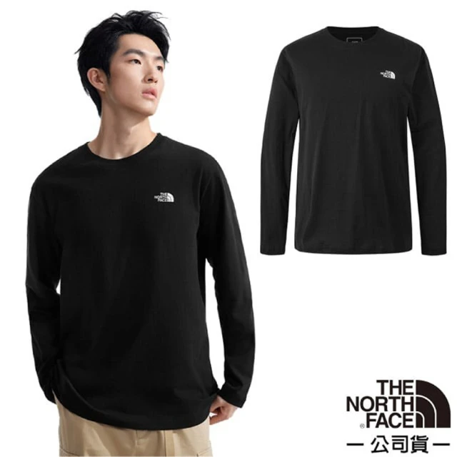 The North Face 男 吸濕透氣純棉長袖圓領T恤.休閒套頭衫.運動上衣(8AT8-JK3 黑)