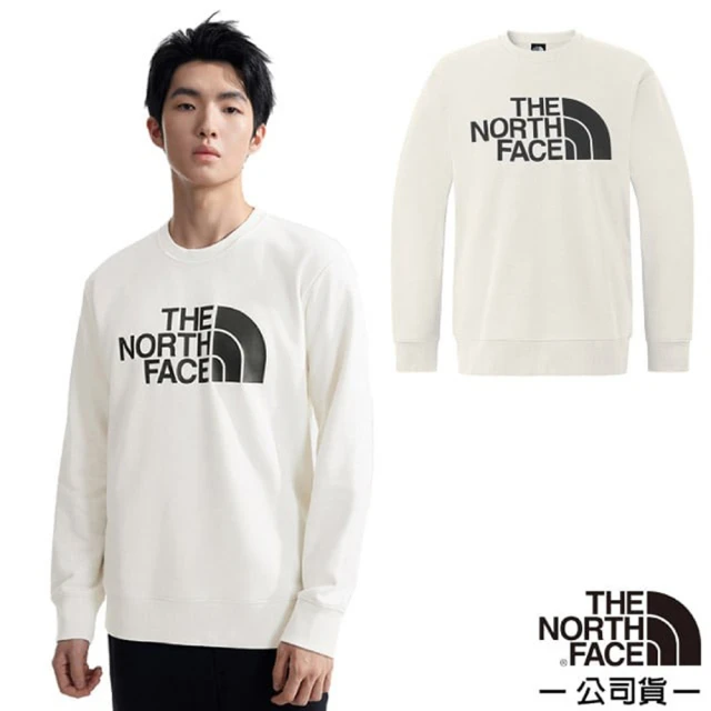 The North Face 男 吸濕透氣棉質長袖圓領T恤.休閒套頭衫.運動上衣(8AT7-QLI 沙丘白)