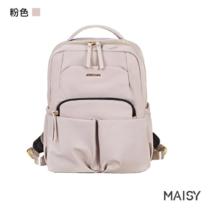 【MAISY】多色時尚女仕14吋牛津布防水包 電腦包 後背包 雙肩包(黑色 / 黑配棕 / 粉色 / 米色 / 紫色)