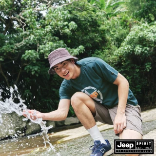 【JEEP】男裝 品牌LOGO酷炫印刷純棉短袖T恤(藍色)