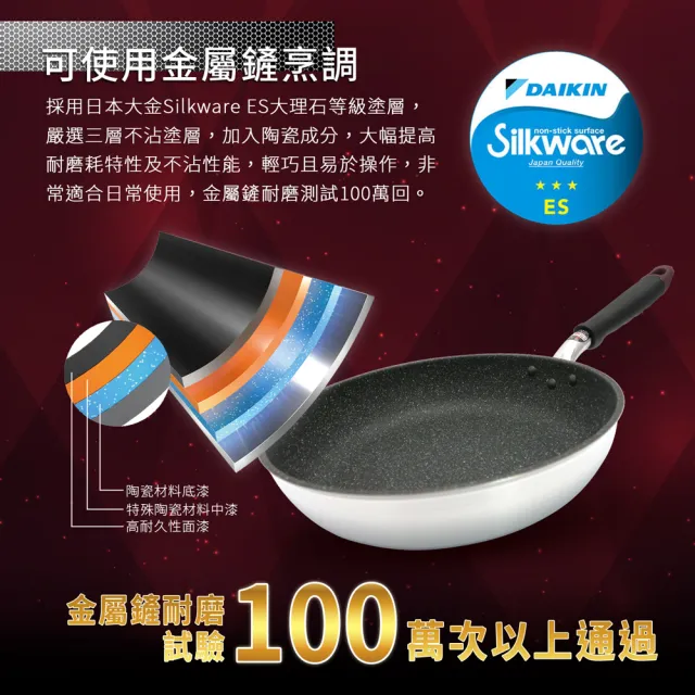 【hokua 北陸鍋具】日本製大金流光系列不沾平底鍋26cm含蓋(可用金屬鏟)