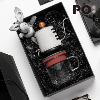 【PO:】手沖咖啡玻璃杯禮盒組(手沖壺/咖啡杯350ml/多色可選/送禮物首選)