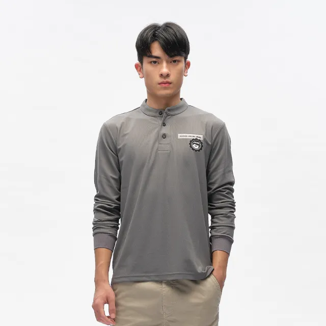 【JEEP】男裝 亨利領素色長袖POLO衫(灰色)