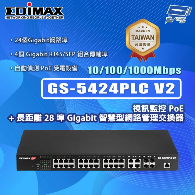 CHANG YUN 昌運 EDIMAX 訊舟 GS-5424PLC V2 28埠 Gigabit 智慧型網路管理交換器MIT