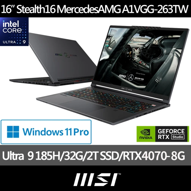 【MSI 微星】16吋RTX4070賓士AMG限量聯名電競筆電(Stealth 16/Ultra9/32G/2T/W11P/A1VGG-263TW)黑神話悟空