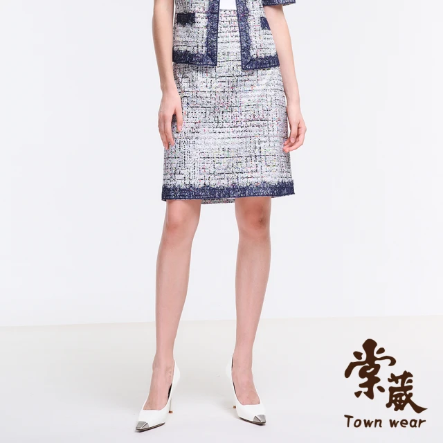 TOWN’WEAR 棠葳 輕薄毛呢蕾絲拼接中長裙(中大尺碼/女下身/女下著/套裝/宴會/晚會/實腰/輕薄/拉鍊/涼感)