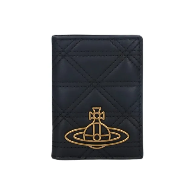 【Vivienne Westwood】品牌LOGO 皮革雙摺卡夾(黑色)