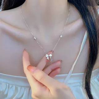 【MoonDy】蝴蝶結項鍊 韓國項鍊 鎖骨鍊 項鍊 銀項鍊 抗過敏 純銀項鍊 輕奢項鍊 銀飾 送閨 