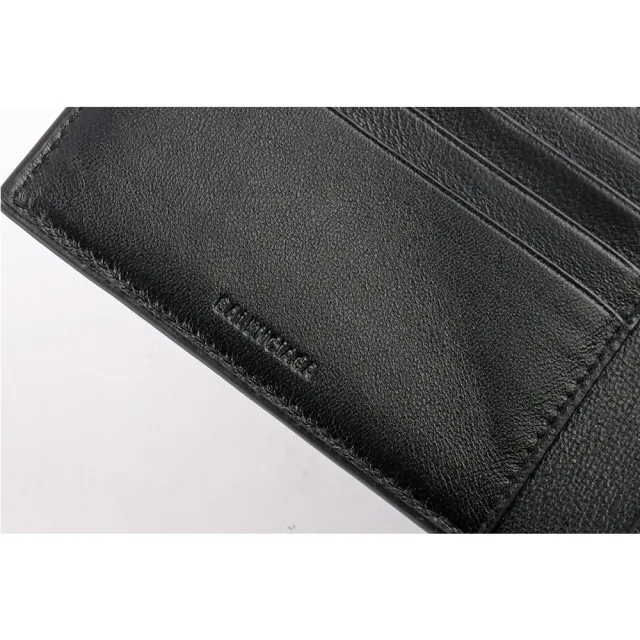 【Balenciaga 巴黎世家】經典LOGO牛皮8卡對開短夾(黑)