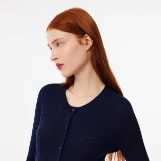 【LACOSTE】女裝-美麗諾羊毛開襟衫(海軍藍)