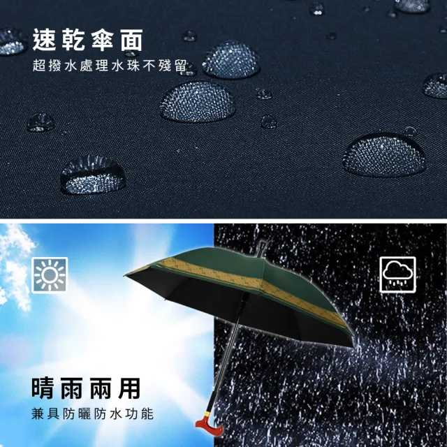 【雙龍牌】買一送一TD名牌風英爵降溫黑膠休閒傘健走傘 防滑尾自動直傘(抗UV拐杖型手把晴雨傘A6368P)