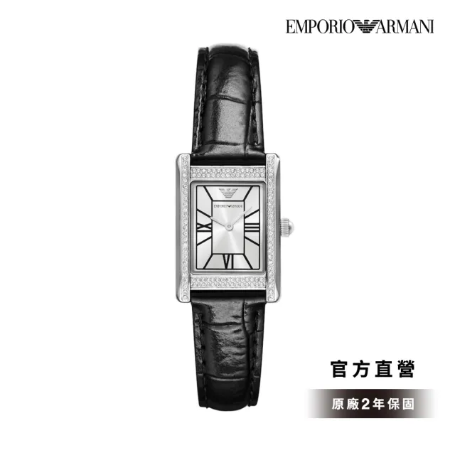 【EMPORIO ARMANI 官方直營】Genni 永恆榮耀環鑽女錶 黑色真皮錶帶手錶 32MM AR11623(雙11)