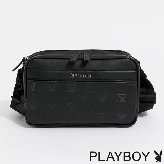 【PLAYBOY】雙層斜背包  Meaningful系列 - 黑色(黑色)