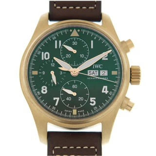 【IWC 萬國錶】噴火戰機飛行員青銅計時皮帶腕表x綠面x41mm(IW387902)