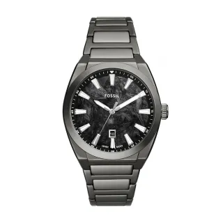 【FOSSIL 官方旗艦館】Everett 極簡礦黑手錶 鐵灰色不鏽鋼鍊帶 42MM FS6075｜618 限定
