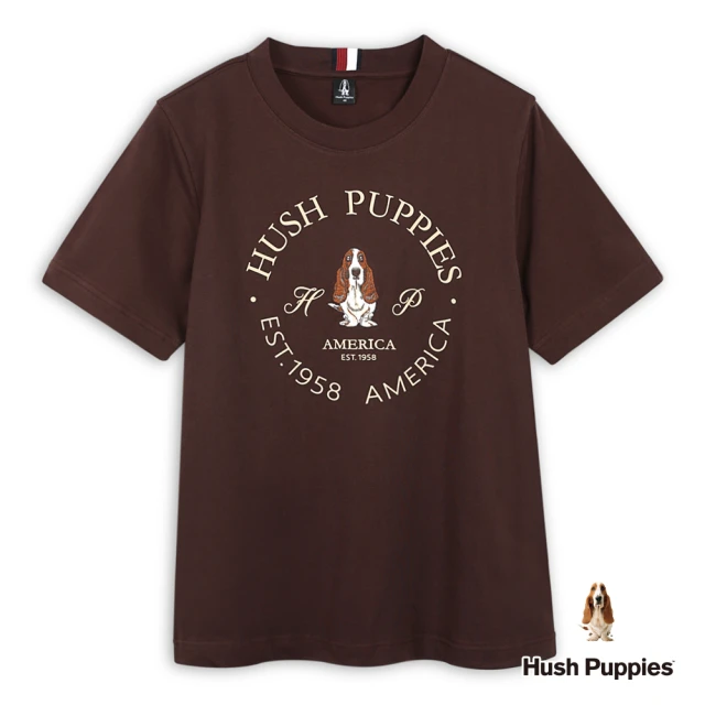 Hush Puppies 男裝 T恤 經典立體品牌刻字刺繡狗T恤(深咖啡 / 44111205)