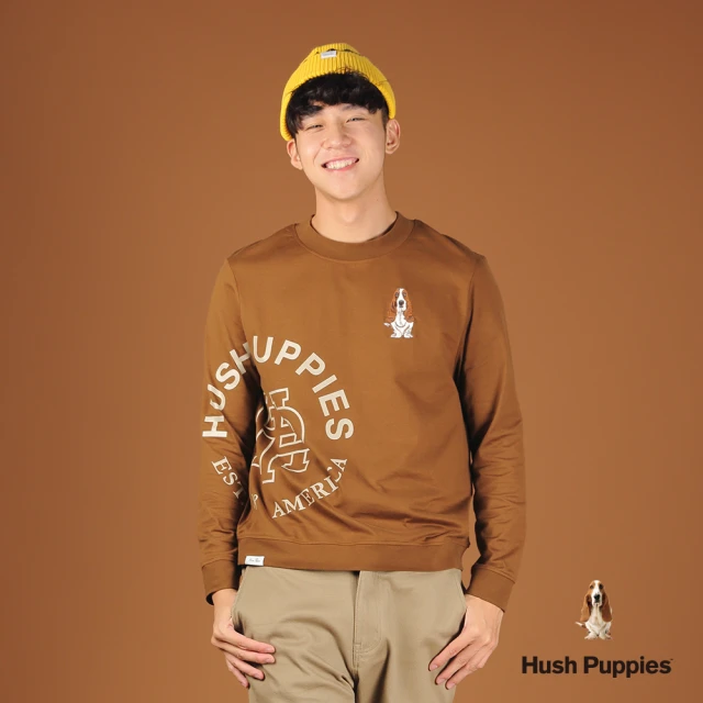 Hush Puppies 男裝 T恤 簡約品牌英文印花刺繡狗長袖T恤(咖啡 / 44111109)