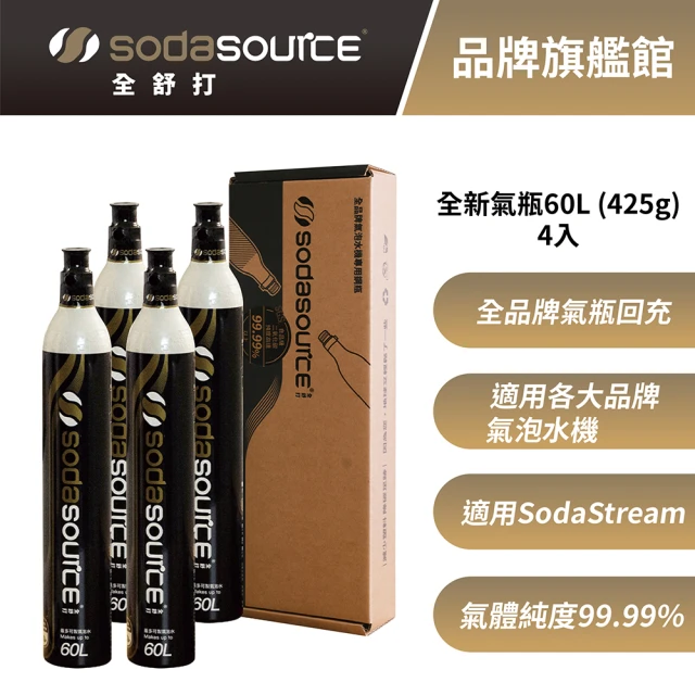 SodaSource 全舒打 425g CO2 四入全新二氧化碳鋼瓶(氣瓶適用SodaStream及各大品牌氣泡水機)