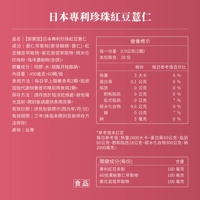 【御熹堂】日本專利珍珠紅豆薏仁5入(一入60顆、醫生推薦、對抗水逆、孅水修身、提升代謝)