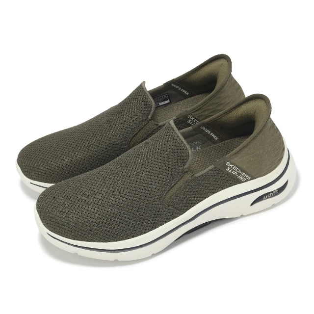 SKECHERS 健走鞋 Go Walk Arch Fit 2.0 Slip-Ins 男鞋 橄欖綠 回彈 套入 休閒鞋(216600-OLV)