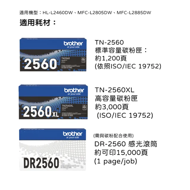 【brother】MFC-L2885DW 中階商務無線多功能黑白雷射複合機(列印/掃描/複印/傳真/耗材:TN2560/TN2560XL)