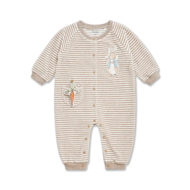 【奇哥】比得兔 嬰幼童裝 千鳥比得條紋長袖兔裝/連身衣(3-6個月)
