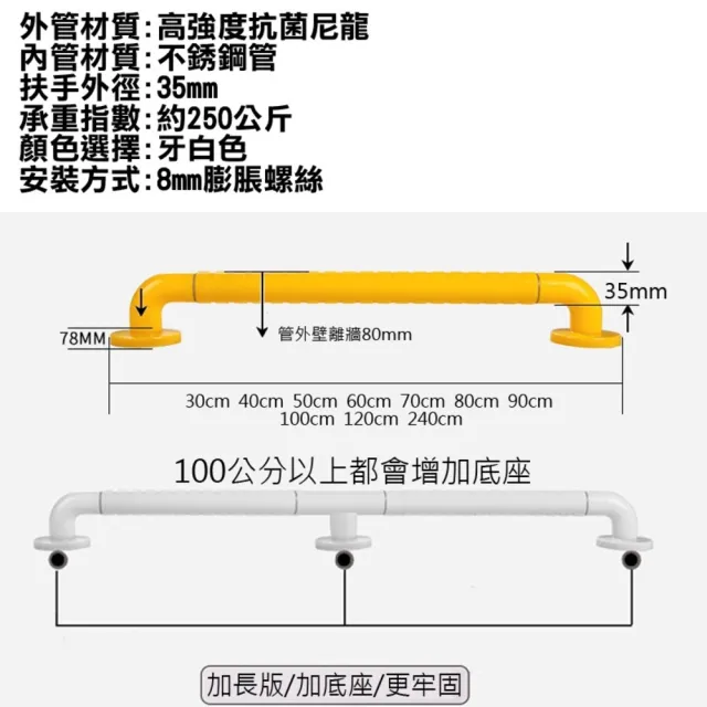 80cm 安全扶手 ABS防滑 一字型扶手 浴室扶手(C型扶手 馬桶扶手 浴缸扶手)