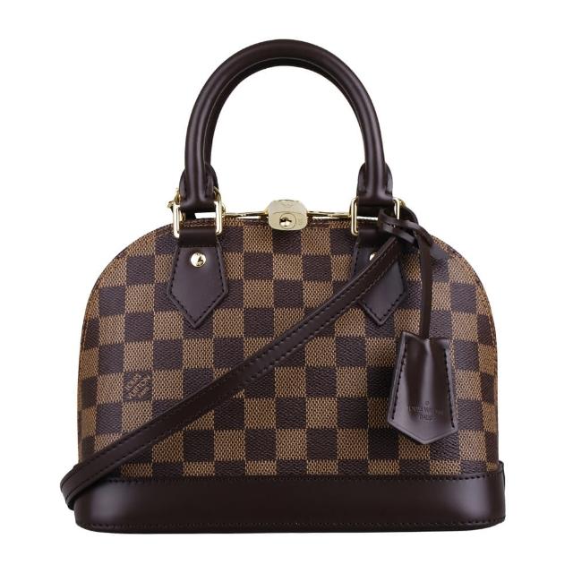 LV LOUIS VUITTON 路易威登 N41221 經典 DAMIER 帆布 ALMA BB 手提/斜揹包，咖啡色系設計，採用高質牛皮與帆布材質，內附1個內袋與底珠裝飾，搭配原廠防塵套、品控卡、鐘型鑰匙套、LV鎖頭、鑰匙、背帶等配件，為歐洲真品，適合女性日常使用，兼具時尚與實用性。