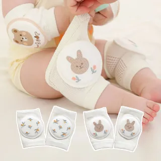 【嬰兒腳套】可愛韓版精美刺繡寶寶專用護膝-2雙入(加厚海綿 透氣網眼 爬行 護膝套 兒童防撞 短襪)