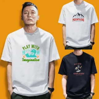 【LEESA】純棉短袖\寬鬆版\上衣\Oversize T-shirt\印花上衣\t恤\男裝\休閒短t\落肩上衣\打
