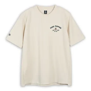 【Hush Puppies】男裝 上衣 簡約品牌英文刺繡小狗寬版短袖上衣(淺卡其 / 44110106)
