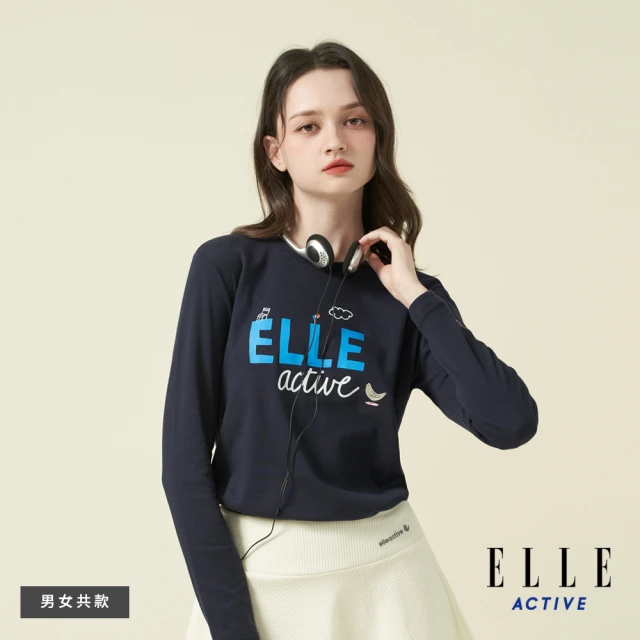 ELLE ACTIVE 男女共款 基礎百搭長袖T恤-深藍色(EA24A2F1701#39)