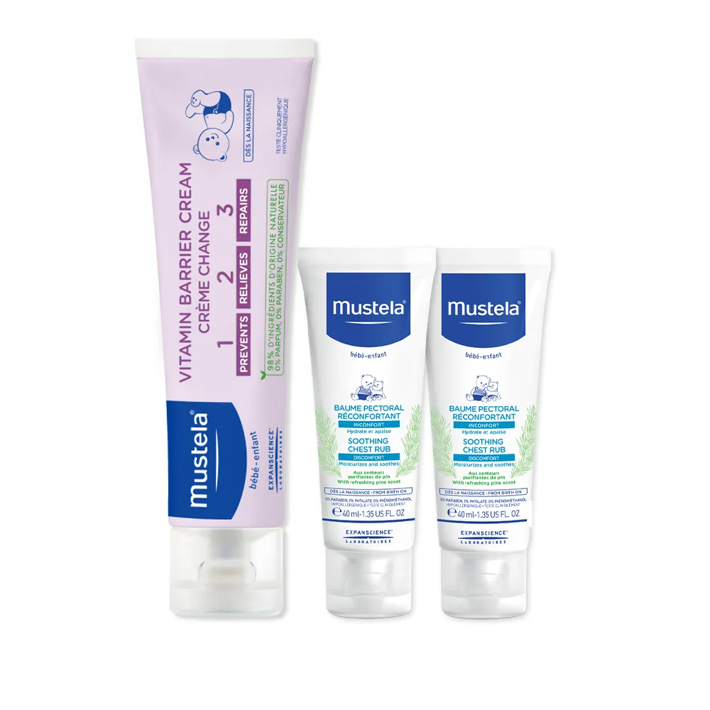 【Mustela 慕之恬廊】慕之幼 寶寶護膚安撫組(VBC屁屁膏大包裝150ml+康撫膏40mlX2)