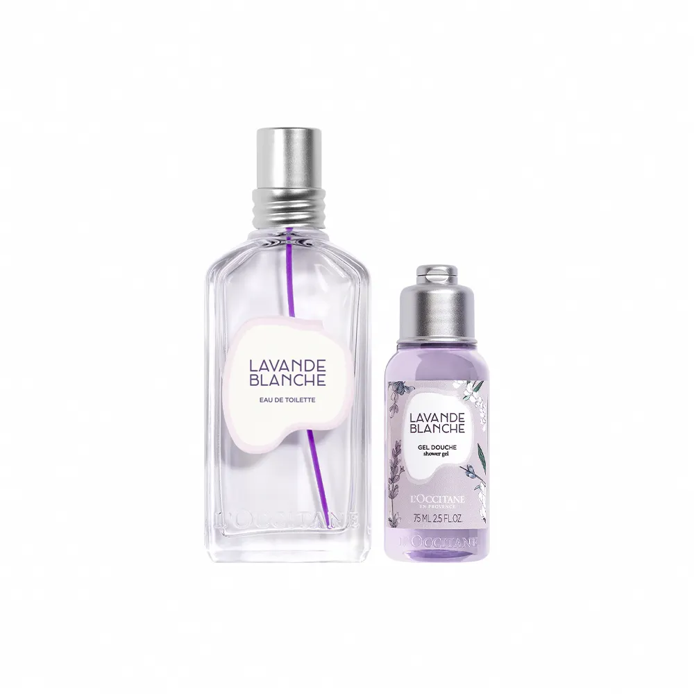 【L’Occitane 歐舒丹】官方直營 白薰衣草香氛組(白薰衣草淡香水50ml+白薰衣草沐浴膠75ml)