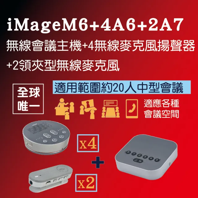 【iMage】超值組合 iMage M6 + A6x4 + A7x2(#USB#藍牙#麥克風#揚聲器#多顆串接)