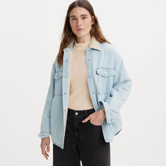 【LEVIS】女款 鋪毛翻領丹寧牛仔外套 熱賣單品 A7183-0010