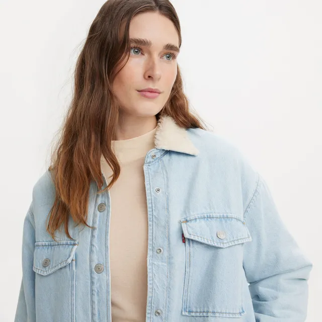 【LEVIS】女款 鋪毛翻領丹寧牛仔外套 熱賣單品 A7183-0010