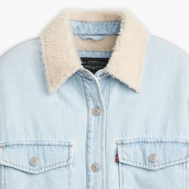 【LEVIS】女款 鋪毛翻領丹寧牛仔外套 熱賣單品 A7183-0010