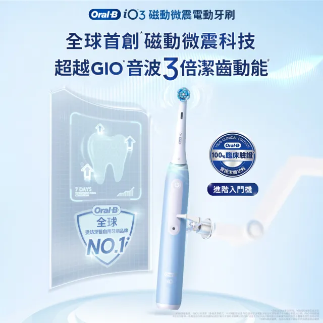 【德國百靈Oral-B-】iO3 微磁電動牙刷(冰川藍)