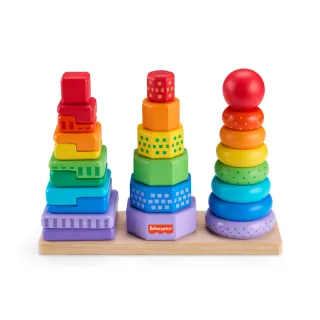 【Fisher price 費雪】木製形狀分類疊疊樂-3入組(益智疊疊樂/匯樂感統玩具/兒童玩具/彌月禮/啟蒙玩具)