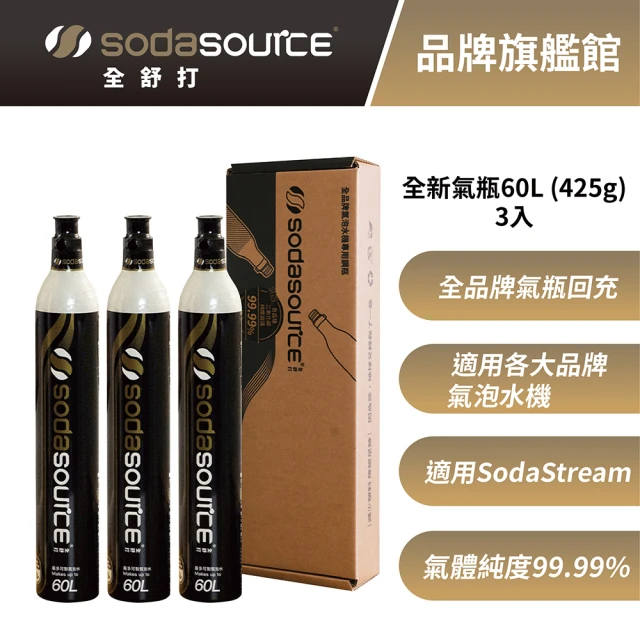 SodaSource 全舒打 425g CO2 三入全新二氧化碳鋼瓶(氣瓶適用SodaStream及各大品牌氣泡水機)