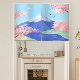 【BonBon naturel】富士山-加厚穿桿式門簾/裝飾簾-88cm*60cm(櫃簾/窗簾/短門簾/免打孔穿桿門簾)