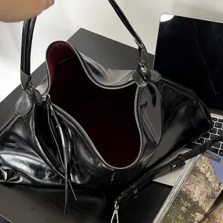 【KT DADA】雙11 復古包包 油蠟皮 大容量托特包 學生包 黑色包包 軟皮 側背包 肩背包 托特包 大