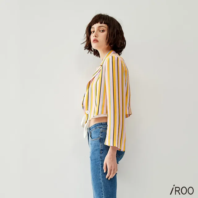 【iROO】繽紛直條紋休閒外套